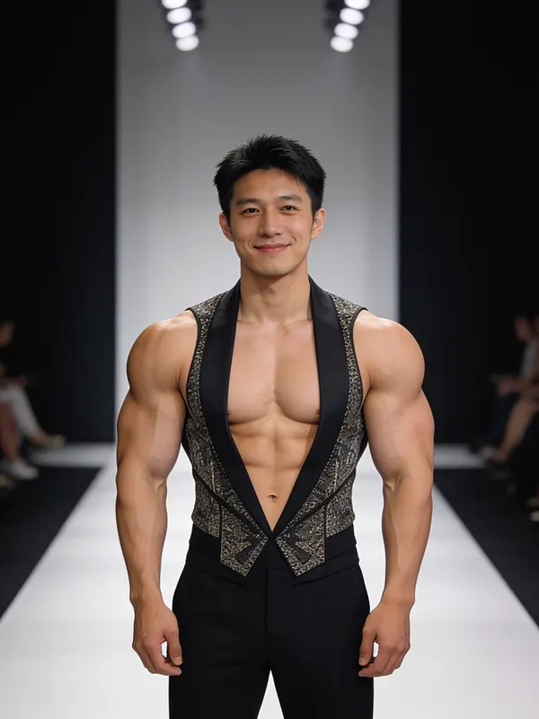Physique de mannequin, sur un podium de défilé (personne fictive)
