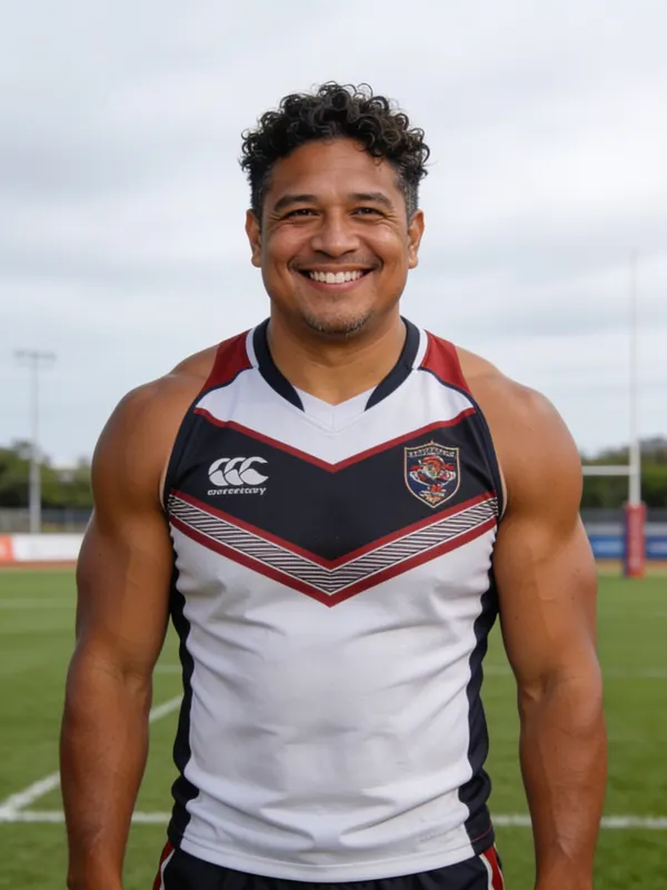 Physique de rugbyman, sur le terrain (personne fictive)
